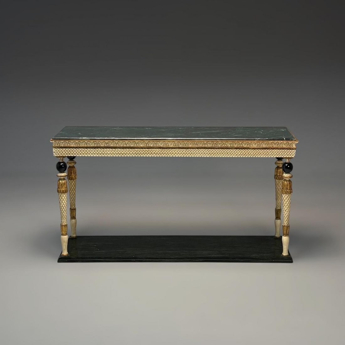Maison Jansen Neoclassical Style Console Tables, Carved Wood, Green Marble - 6