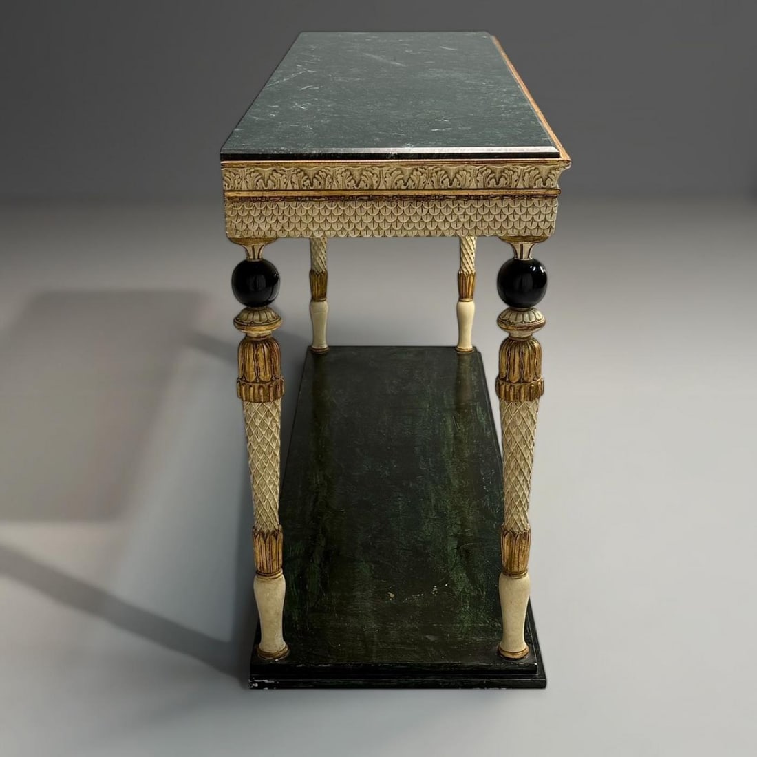 Maison Jansen Neoclassical Style Console Tables, Carved Wood, Green Marble - 8