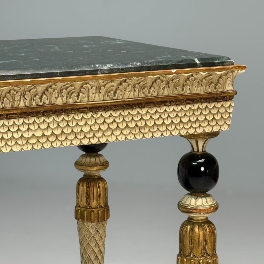 Maison Jansen Neoclassical Style Console Tables, Carved Wood, Green Marble - 9