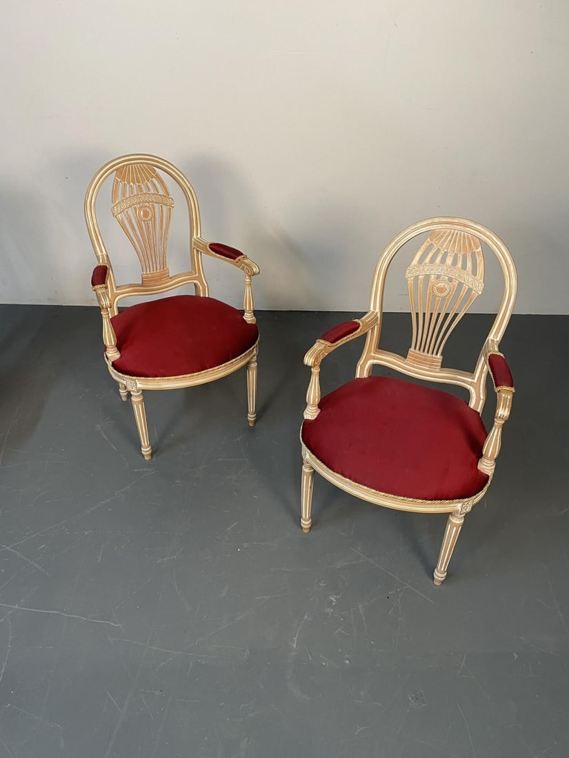 Six Louis XVI Maison Jansen Style Bleached Balloon Back Dining Chairs, Whitewash - 6