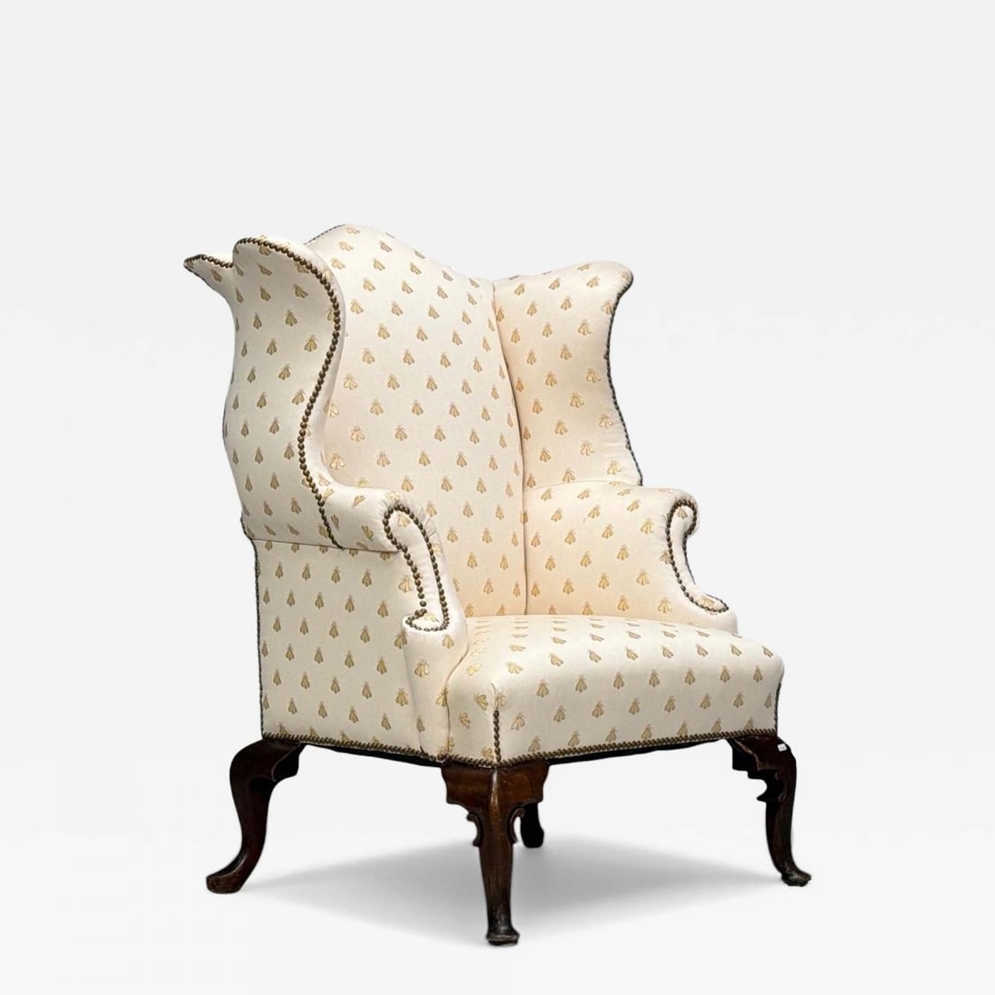 Queen Anne , Scalamandre Fabric, Mahogany, Wingback Chair, England, 19th c. - 2