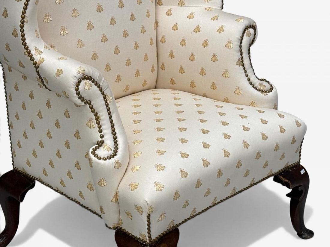 Queen Anne , Scalamandre Fabric, Mahogany, Wingback Chair, England, 19th c. - 7