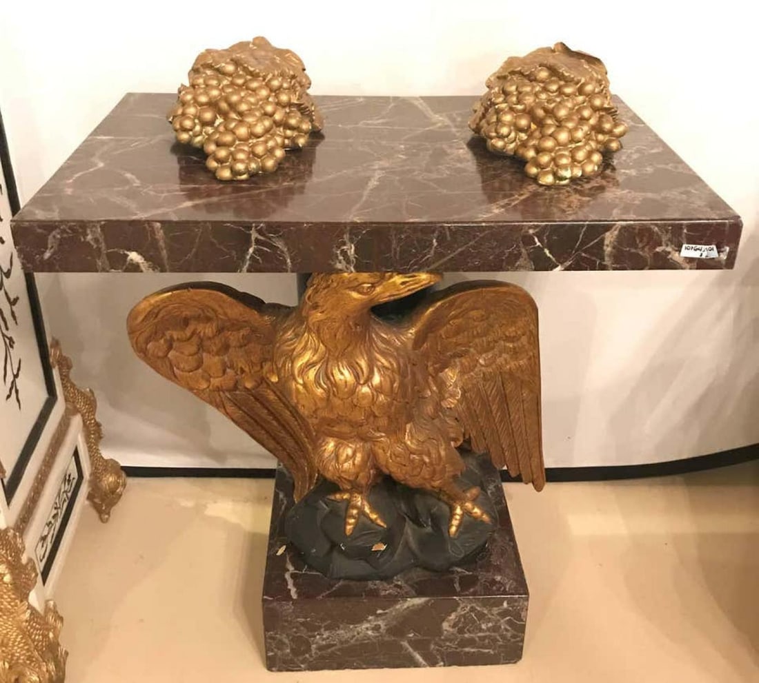 Large Gilded Eagle Marble-Top Console or Pedestal - 4
