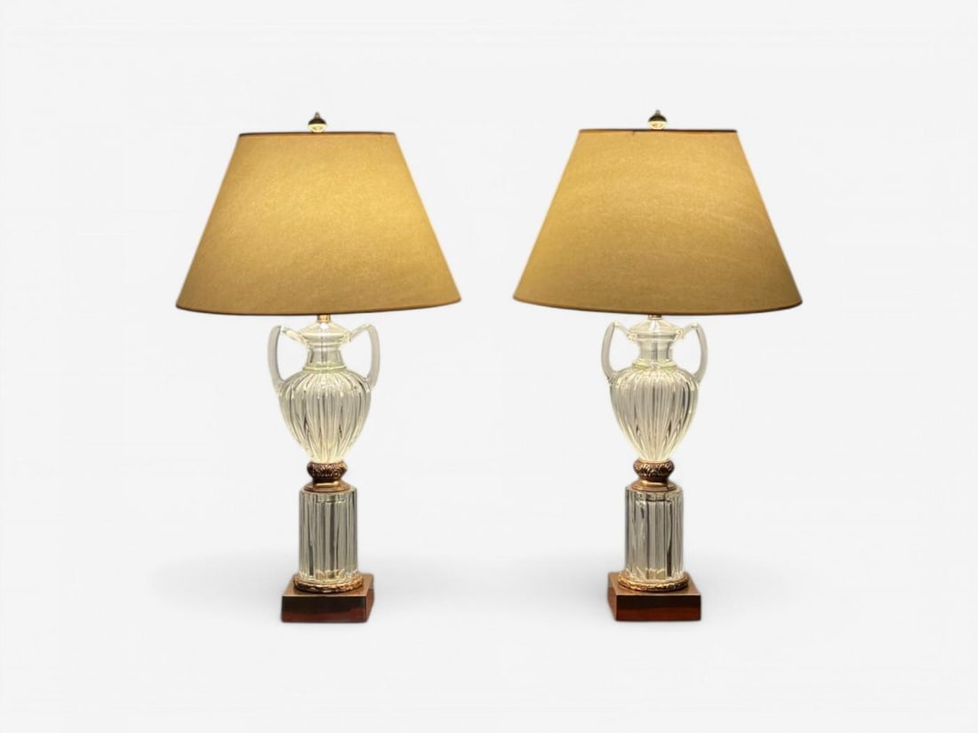 Marbro Lamp Co., Hollywood Regency, Glass, Brass, Urn Form Table Lamps, 2000s - 3