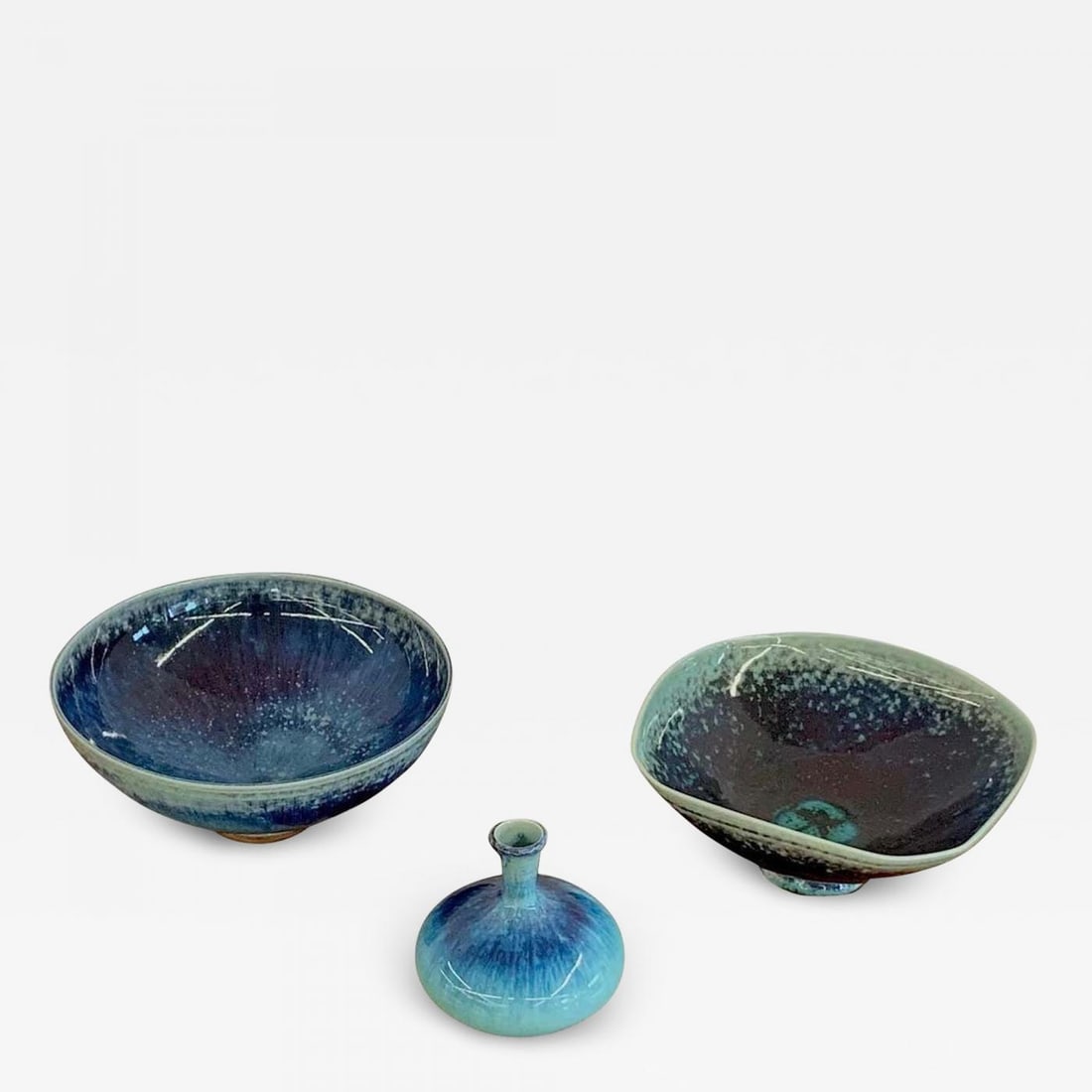 Swedish Mid Century Modern Studio Stoneware by Berndt Friberg, Vase, Bowl: Title: Swedish Mid Century Modern Studio Stoneware by Berndt Friberg, Vase, Bowl Description: Berndt Friberg, a set of two stoneware bowls and one vase from Gustavsbergs Studio, 1973. Berndt Friberg S
