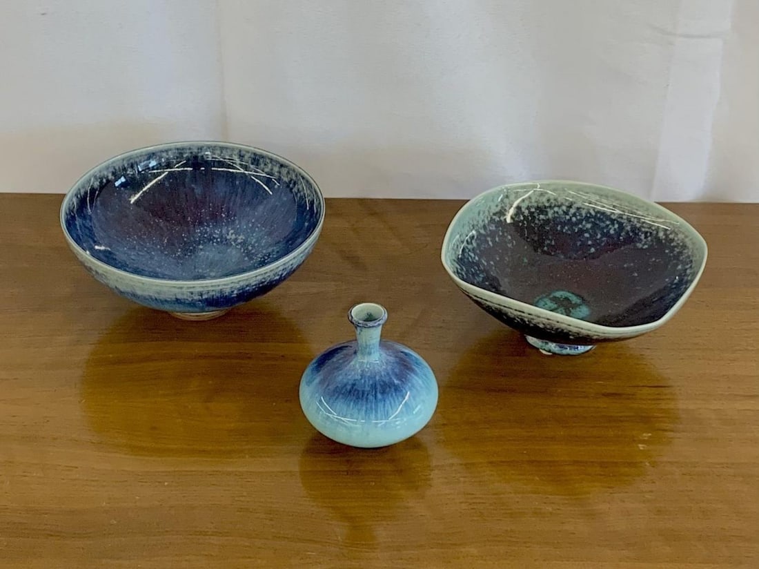Swedish Mid Century Modern Studio Stoneware by Berndt Friberg, Vase, Bowl - 3