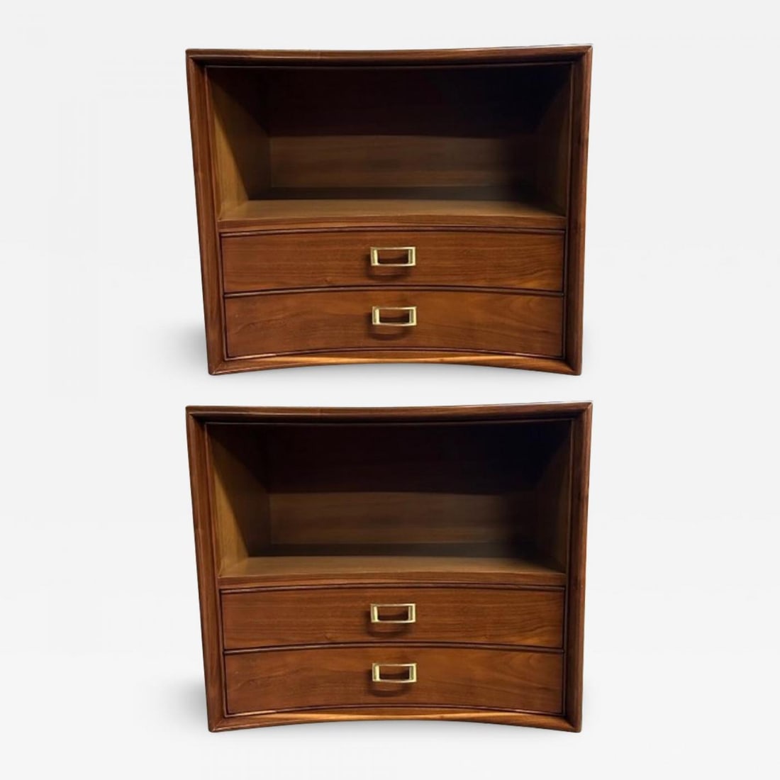 Paul Frankl, Mid-Century Modern, Concave Nightstands, Walnut, Brass, USA 1950s (1 of 12)