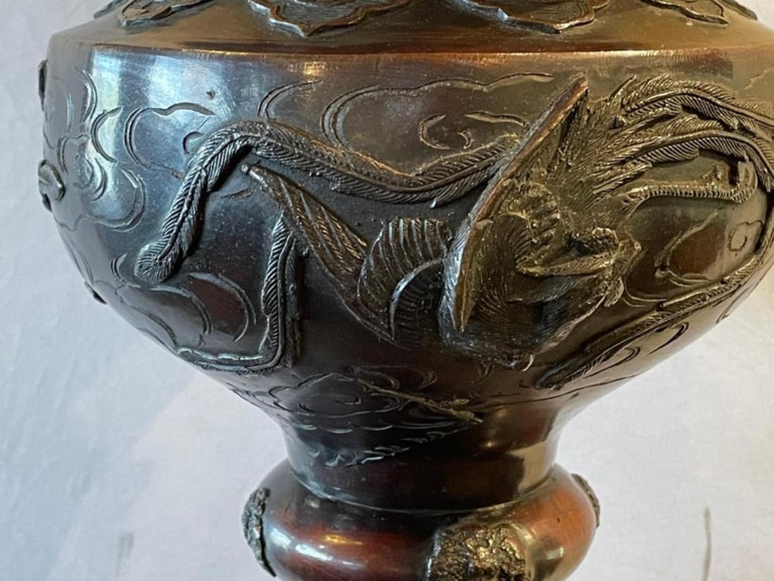 19th Century Japanese Meiji Bronze Torchiere or Floor Lamp - 9