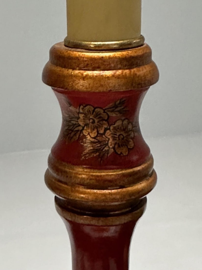 Chinoiserie, Table, Desk Lamps, Red Jappanned Wood, Giltwood, 1940s - 12