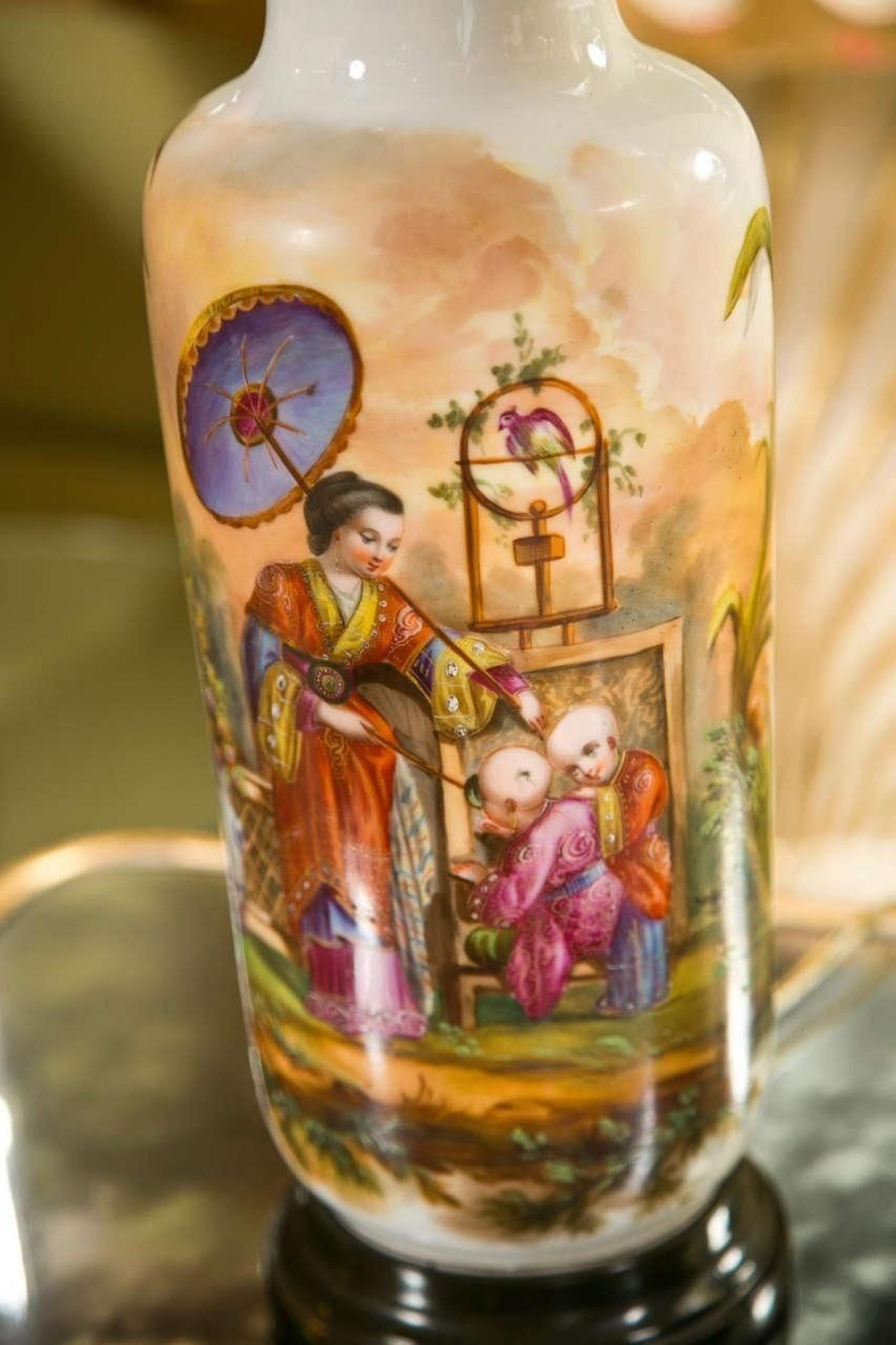 19 C. French Chinoiserie Porcelain Lamps - Pair - 4