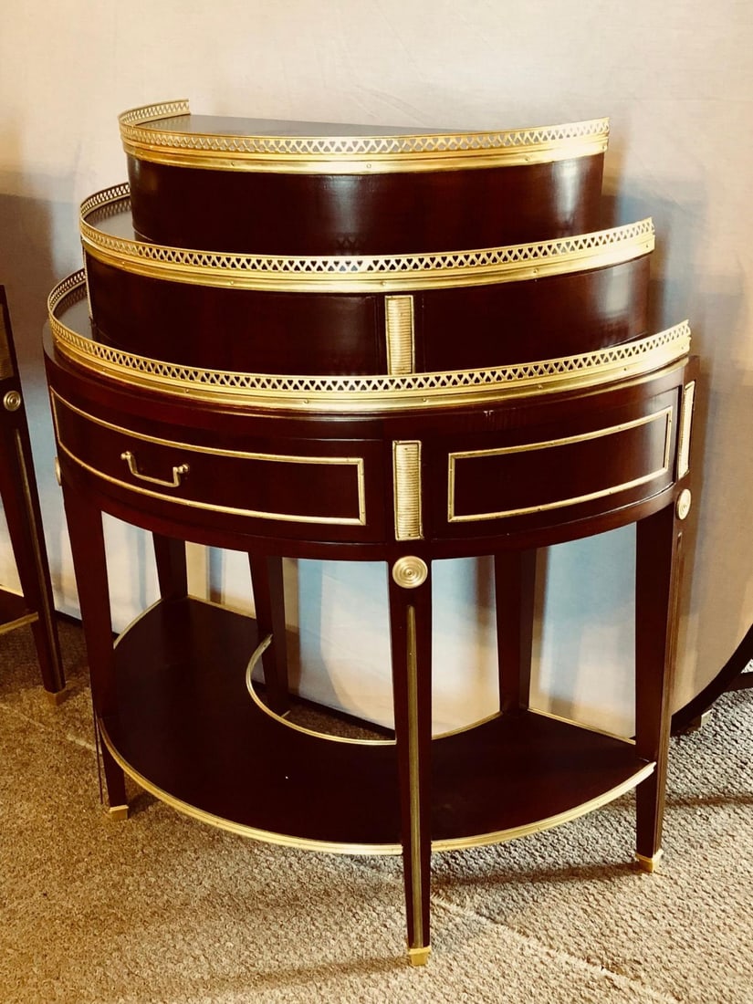 Pair of Russian Neoclassical Style Demilune End Tables or Nightstand Commodes - 4