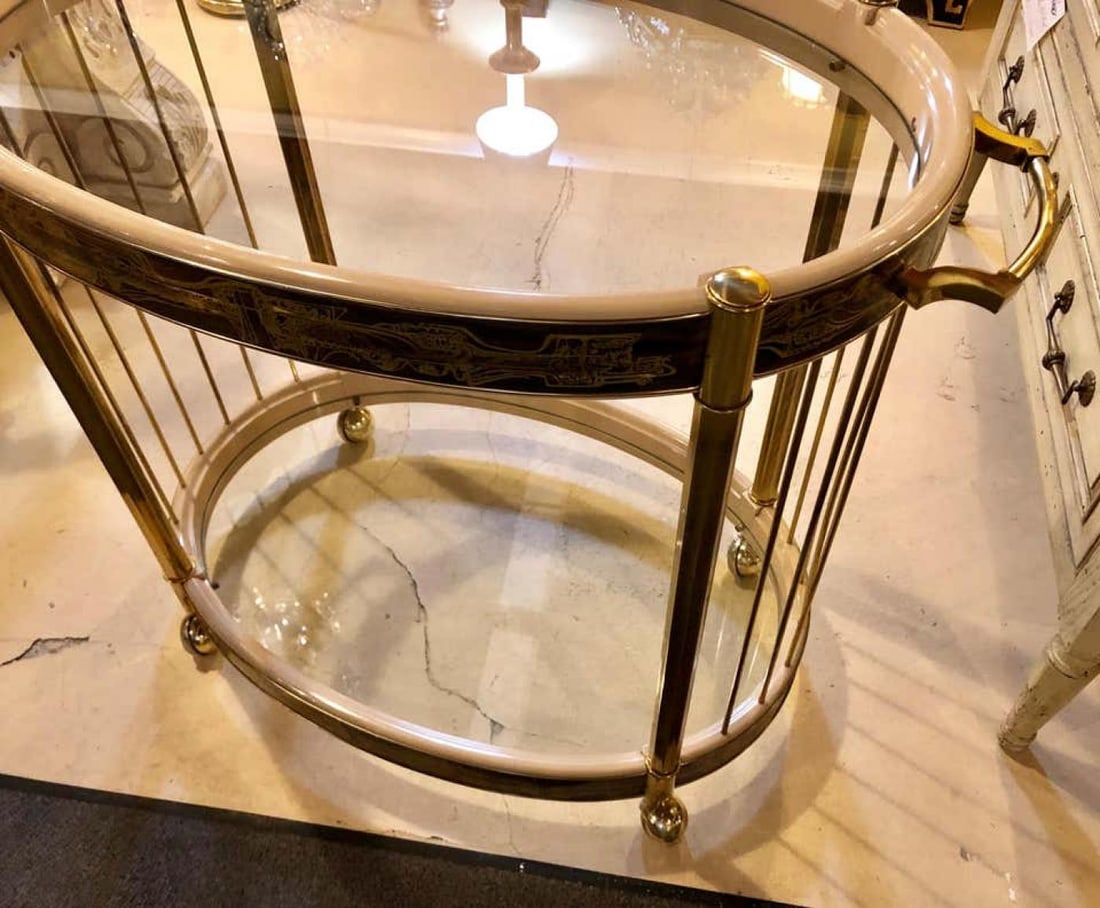 Mid-Century Modern Master-Craft Brass Acid Etched Bar-Cart or Serving Wagon - 10