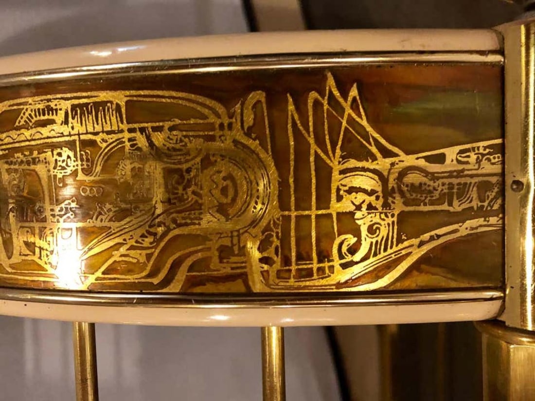 Mid-Century Modern Master-Craft Brass Acid Etched Bar-Cart or Serving Wagon - 3