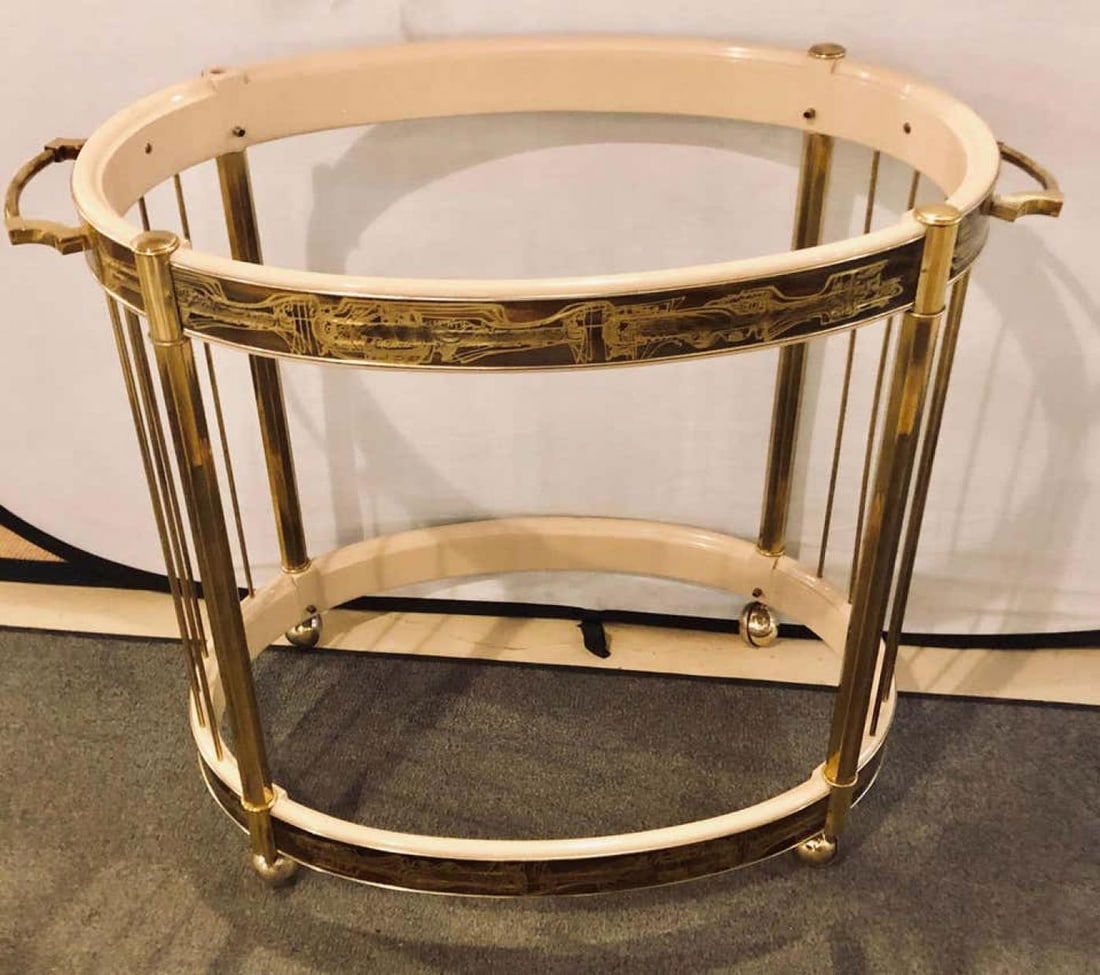 Mid-Century Modern Master-Craft Brass Acid Etched Bar-Cart or Serving Wagon - 4