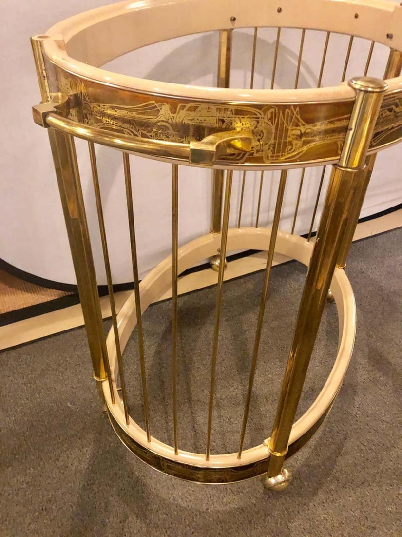Mid-Century Modern Master-Craft Brass Acid Etched Bar-Cart or Serving Wagon - 8