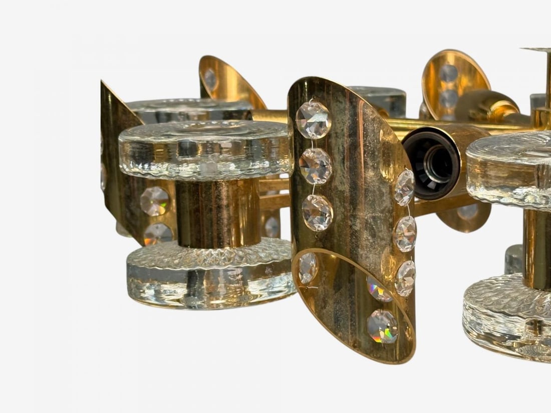 Orrefors, Scandinavian Modern, Brass, Glass, Chandelier, Sweden, 1960s - 7