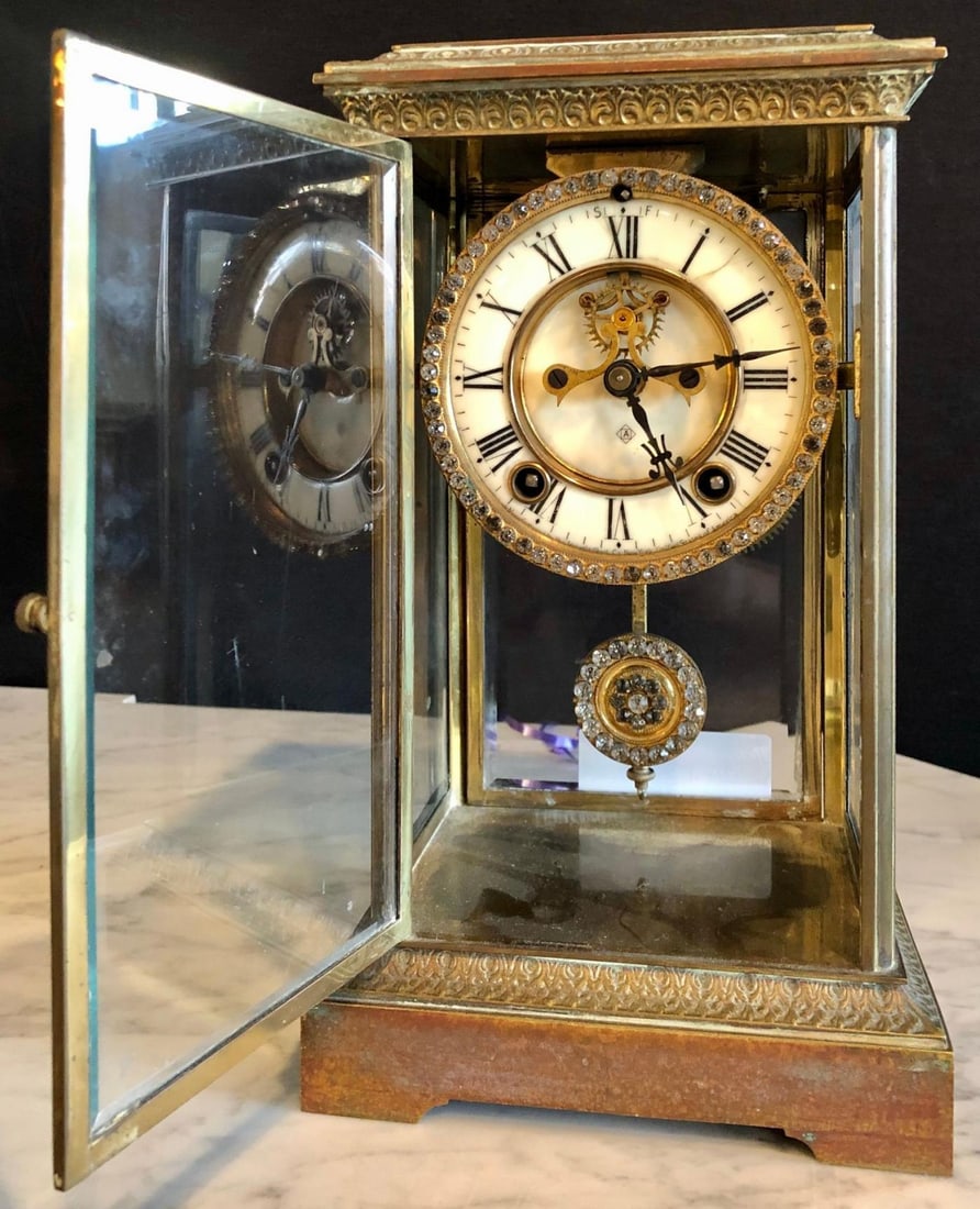 Crystal Face and Pendulum Clock Made by Ansonia Clock of New York - 10