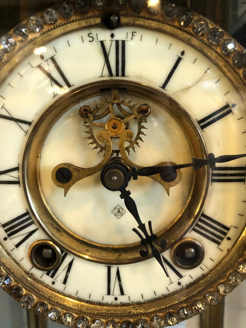Crystal Face and Pendulum Clock Made by Ansonia Clock of New York - 5