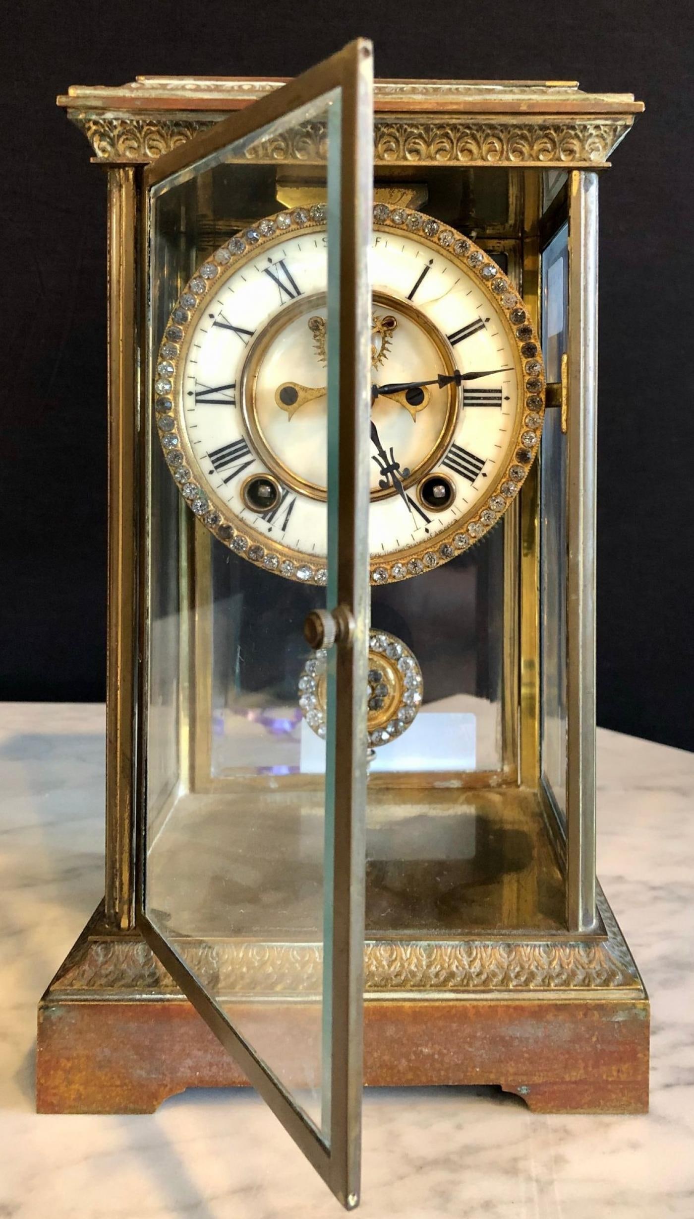 Crystal Face and Pendulum Clock Made by Ansonia Clock of New York - 9