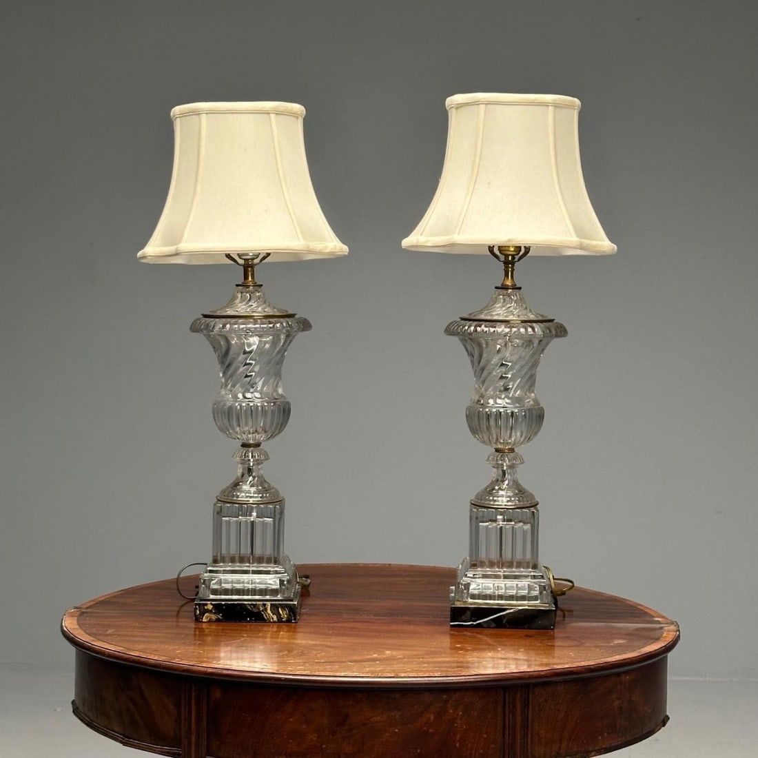 Mid-Century Modern, Table Lamps, Textured Glass, Marble, 1950s - 3