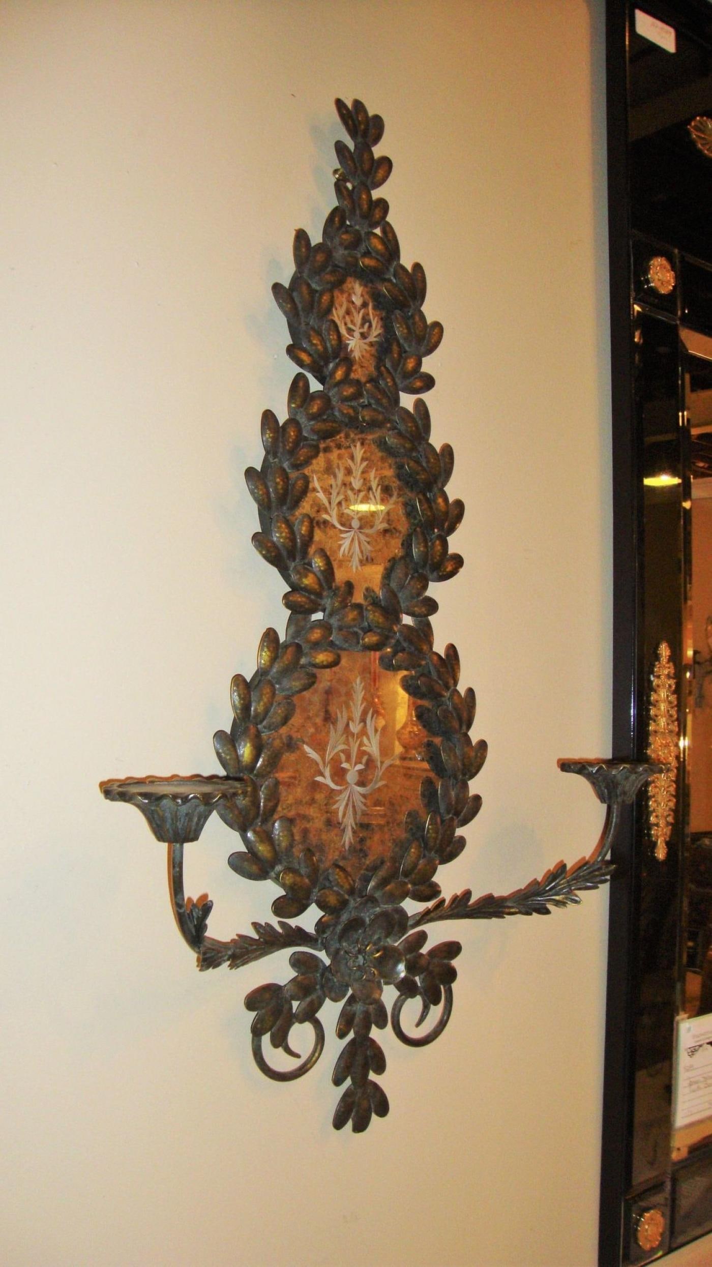 Pair of Mirrored and Metal Candle Sconces - 8