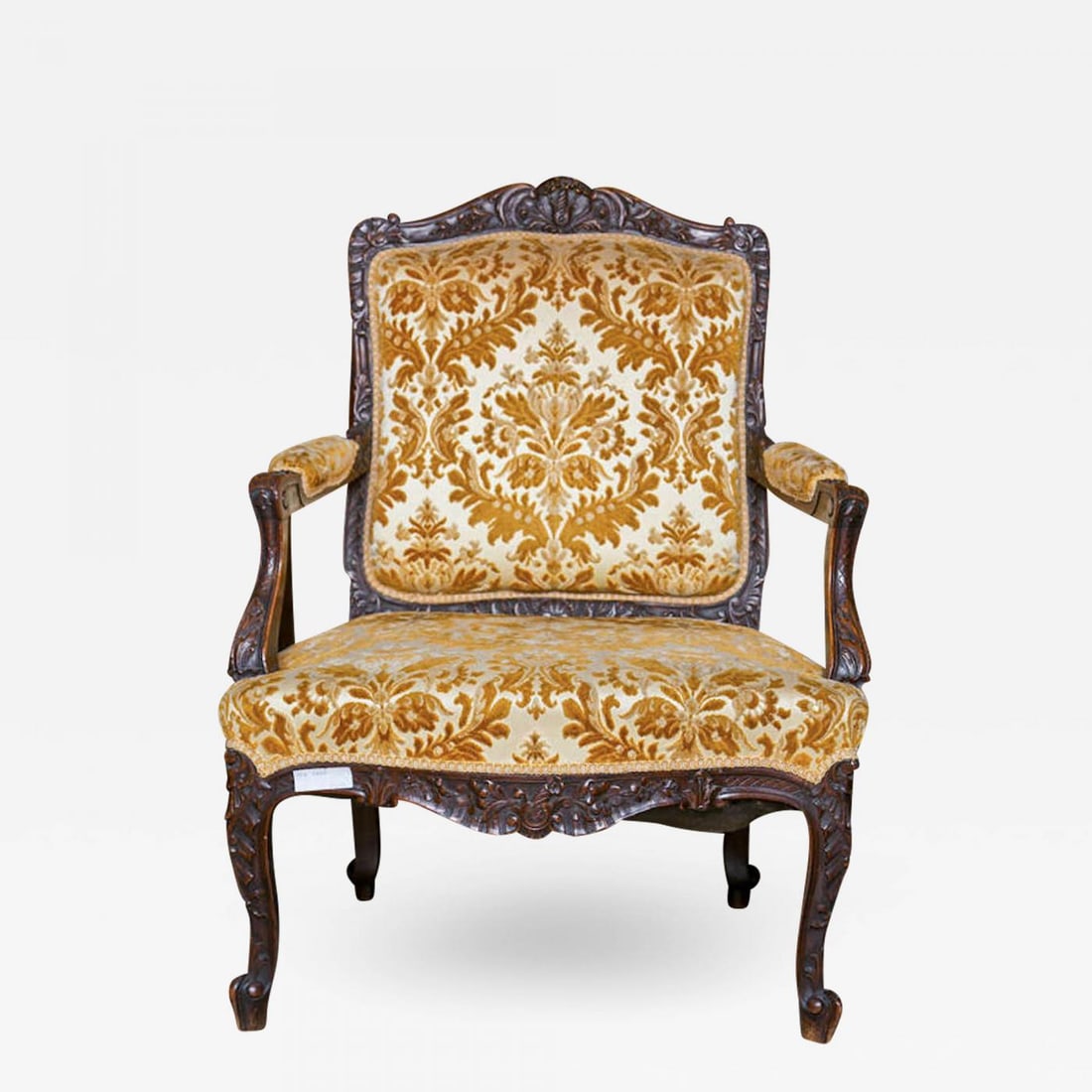 Pair of French Louis XV Style 1930s Walnut Armchairs Embroidered Upholstery - 3