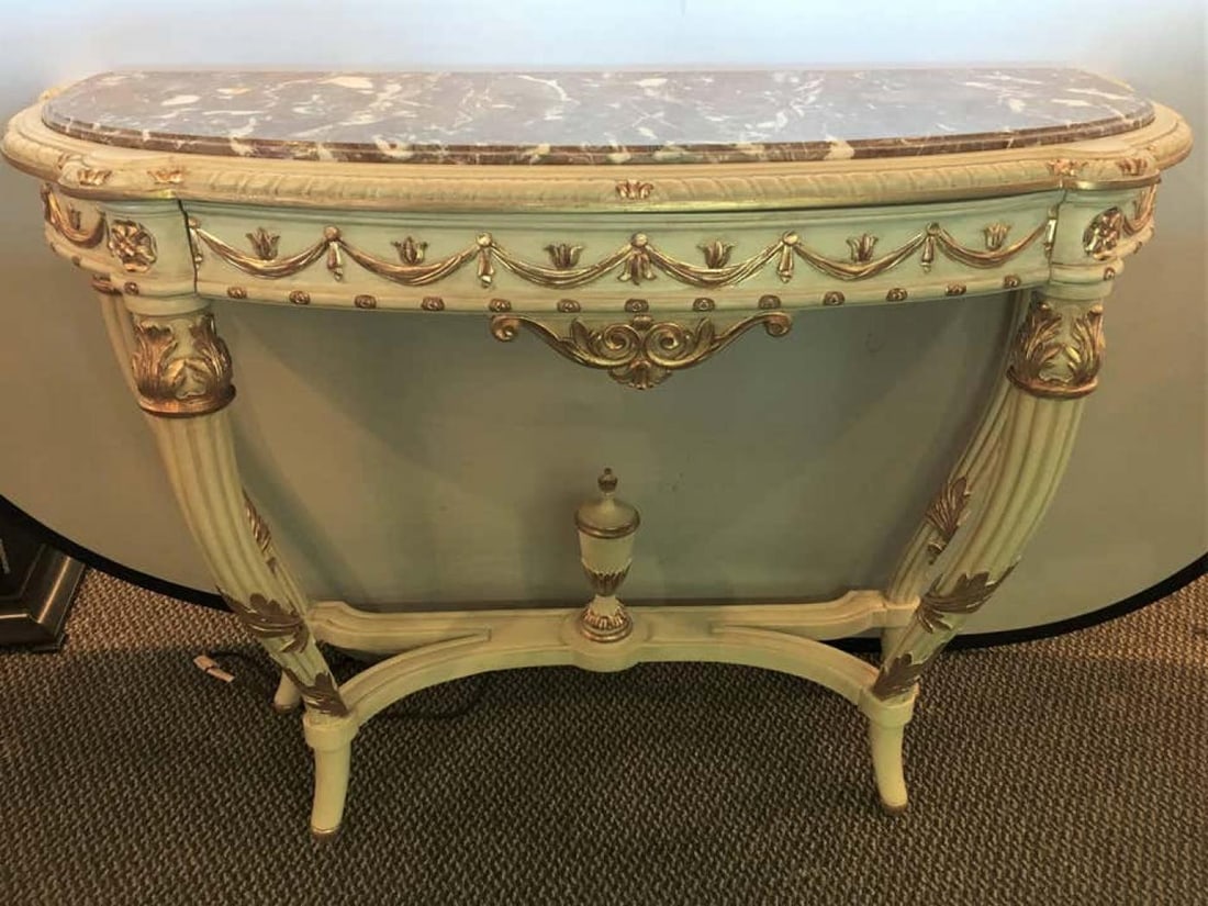 Demilune Console Or Serving Table French Maison Jansen Ribbon Form Marble top - 10