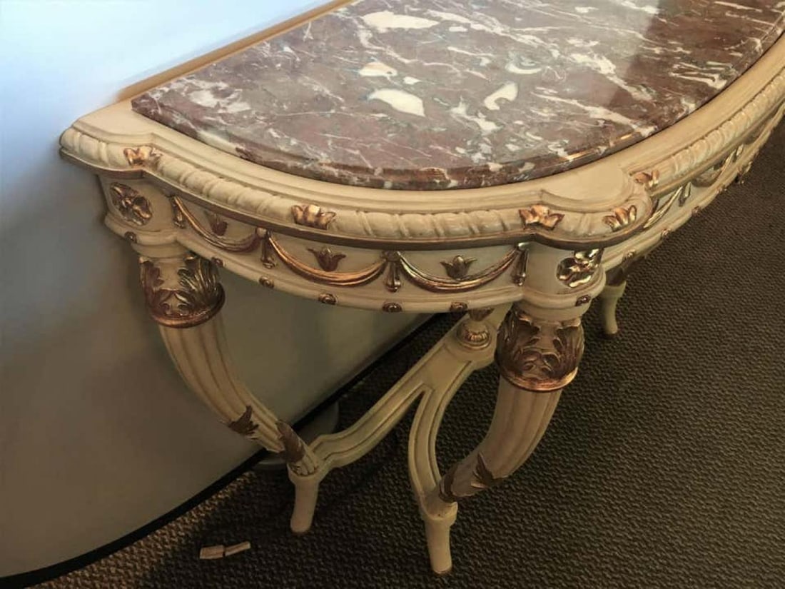 Demilune Console Or Serving Table French Maison Jansen Ribbon Form Marble top - 12