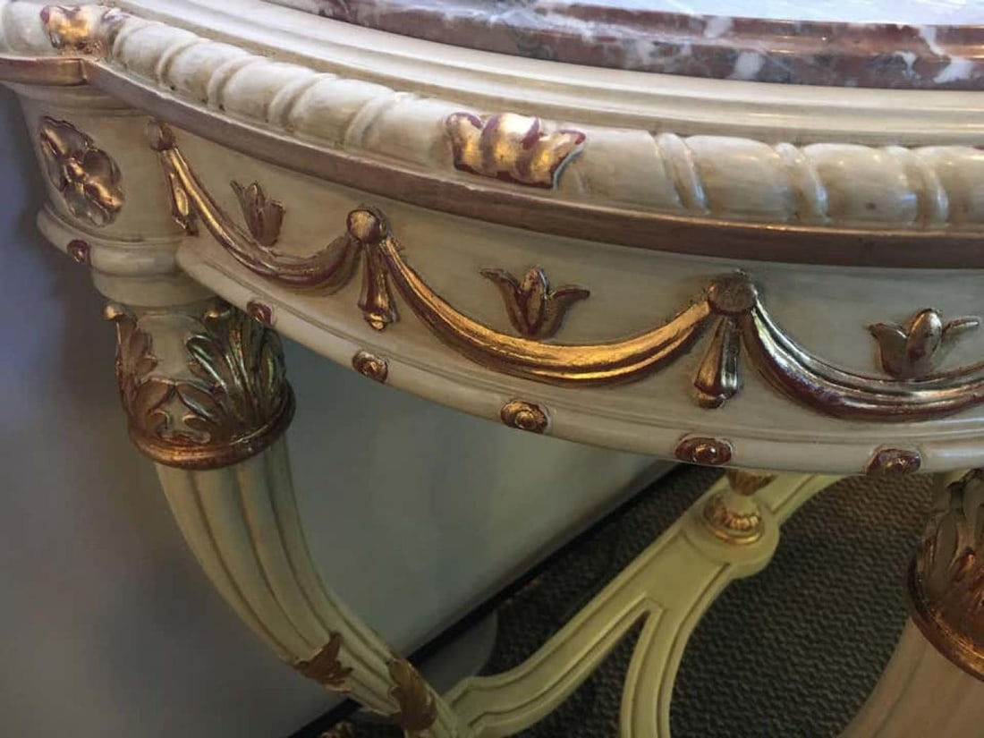 Demilune Console Or Serving Table French Maison Jansen Ribbon Form Marble top - 8