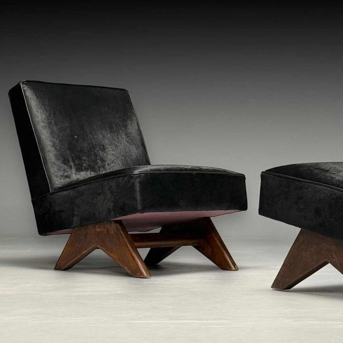 Pierre Jeanneret, French Mid-Century Modern, Slipper Chairs, Black Cowhide, Teak - 6