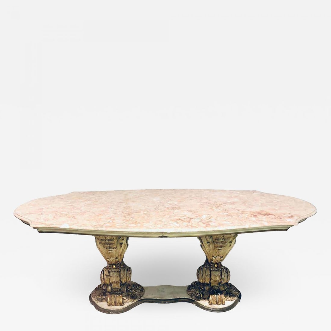 Palatial Italian Carved and Painted Base Marble Top Center or Dining Table - 2