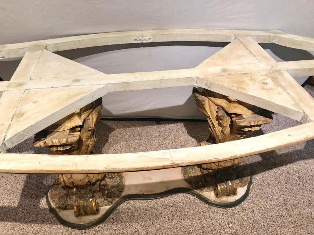Palatial Italian Carved and Painted Base Marble Top Center or Dining Table - 3