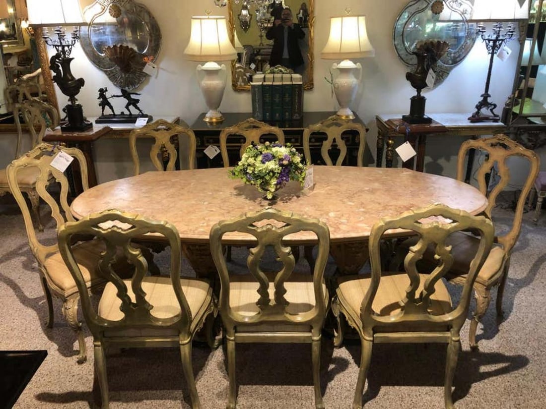 Palatial Italian Carved and Painted Base Marble Top Center or Dining Table - 4