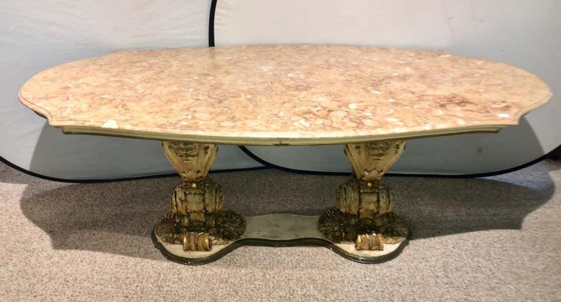 Palatial Italian Carved and Painted Base Marble Top Center or Dining Table - 7