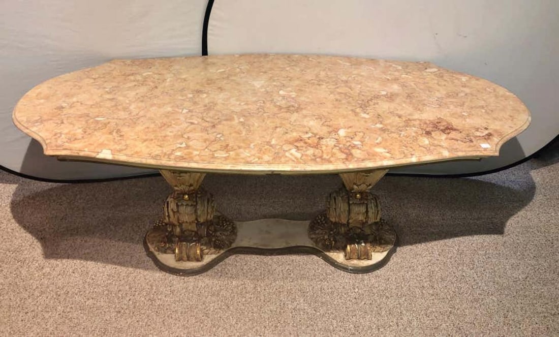 Palatial Italian Carved and Painted Base Marble Top Center or Dining Table - 8