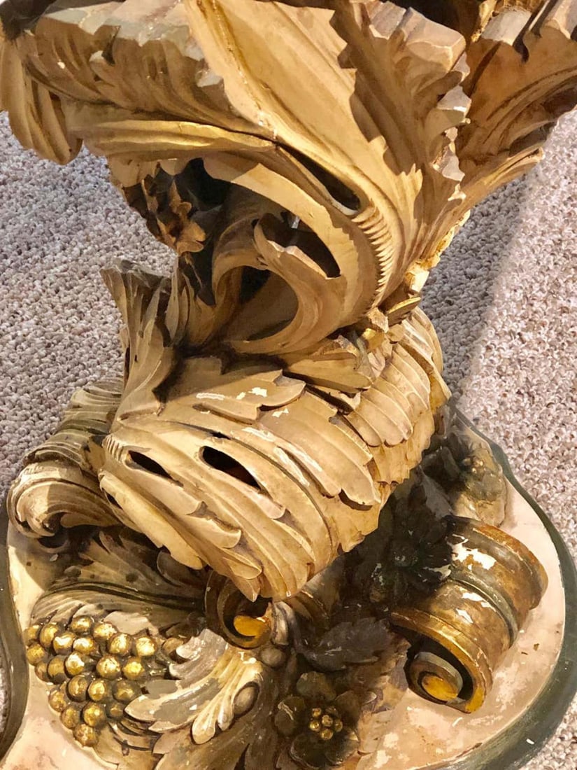 Palatial Italian Carved and Painted Base Marble Top Center or Dining Table - 9