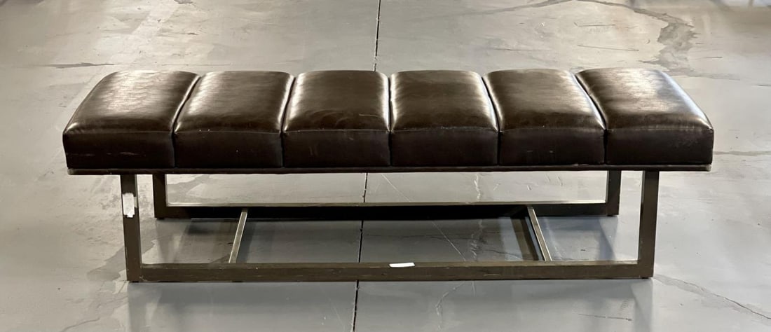 Mid-Century Modern Bench / Ottoman, Leather, Steel - 3