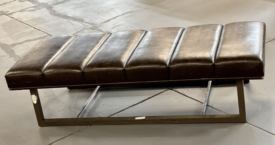 Mid-Century Modern Bench / Ottoman, Leather, Steel - 5