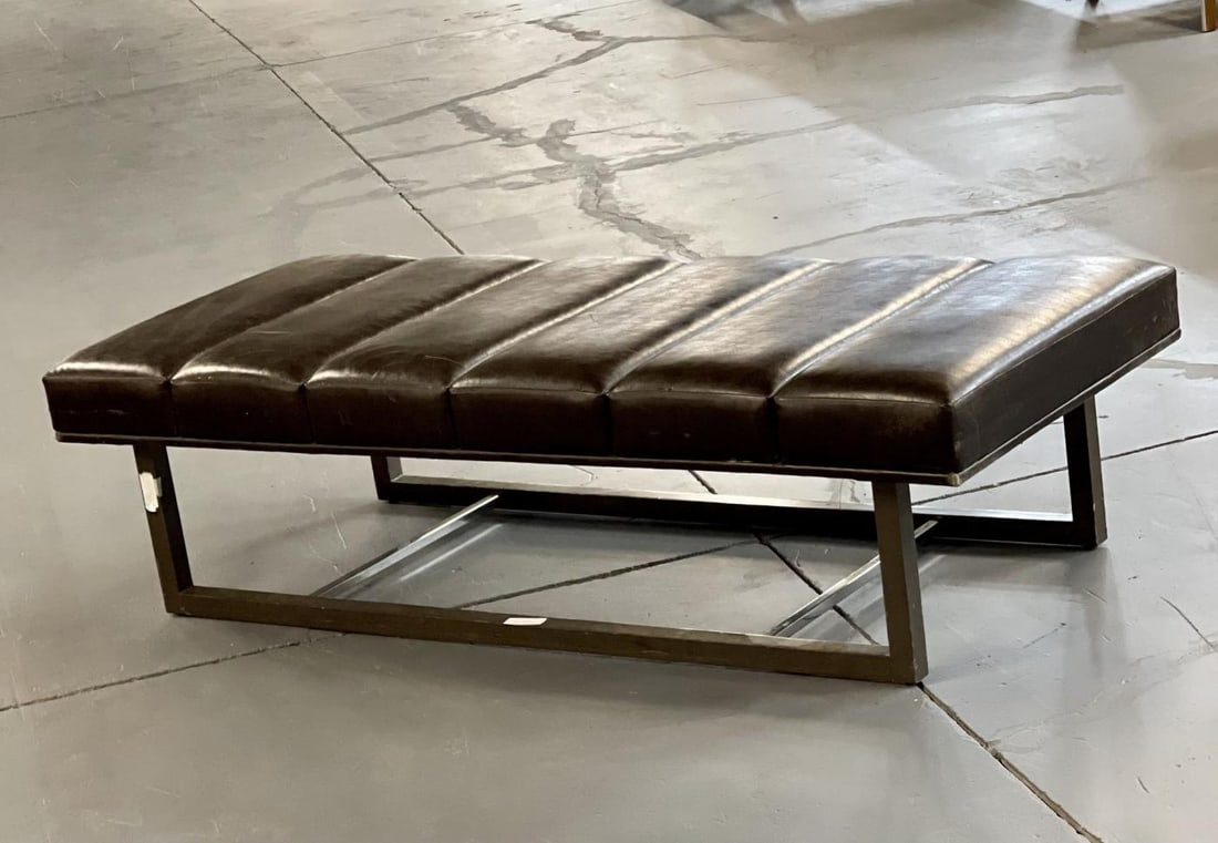 Mid-Century Modern Bench / Ottoman, Leather, Steel - 6
