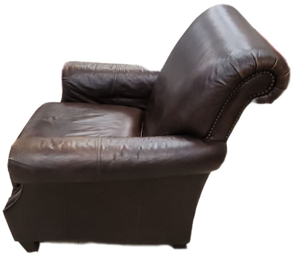 Rare Vintage Bernhardt Luxury Leather Club Chair w/ Nailhead Accent Trim - 3