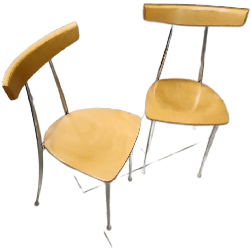 Pair of Post-Modern Designer Chromed Steel & Wood 90s Side Chairs - 2