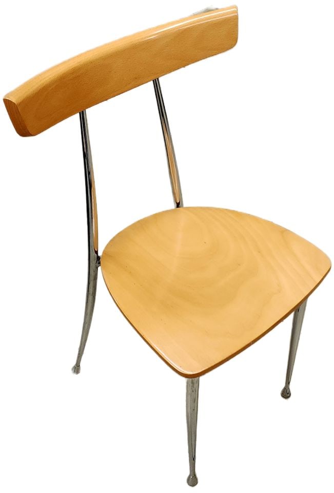 Pair of Post-Modern Designer Chromed Steel & Wood 90s Side Chairs - 3