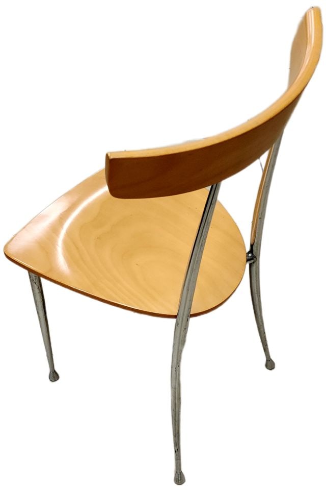 Pair of Post-Modern Designer Chromed Steel & Wood 90s Side Chairs - 4