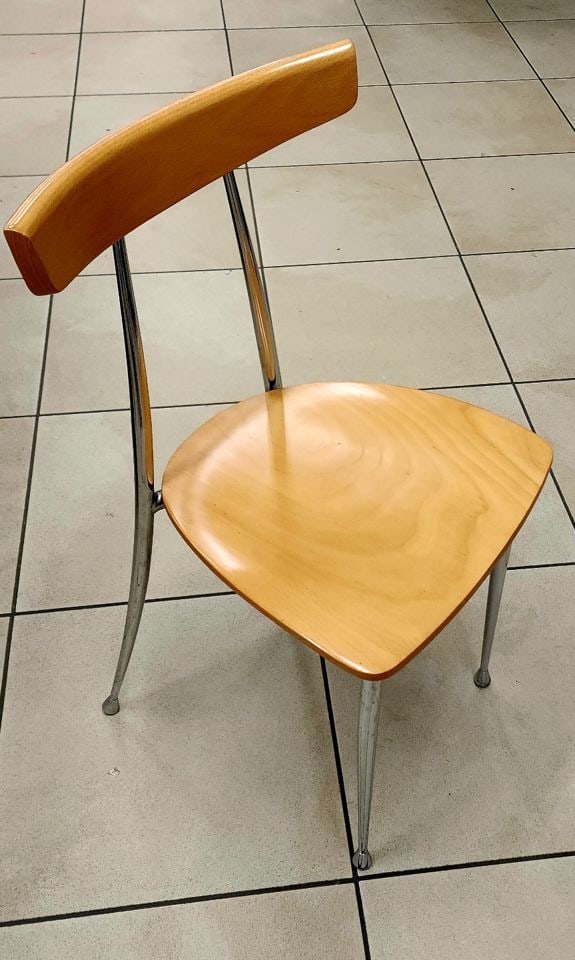 Pair of Post-Modern Designer Chromed Steel & Wood 90s Side Chairs - 6