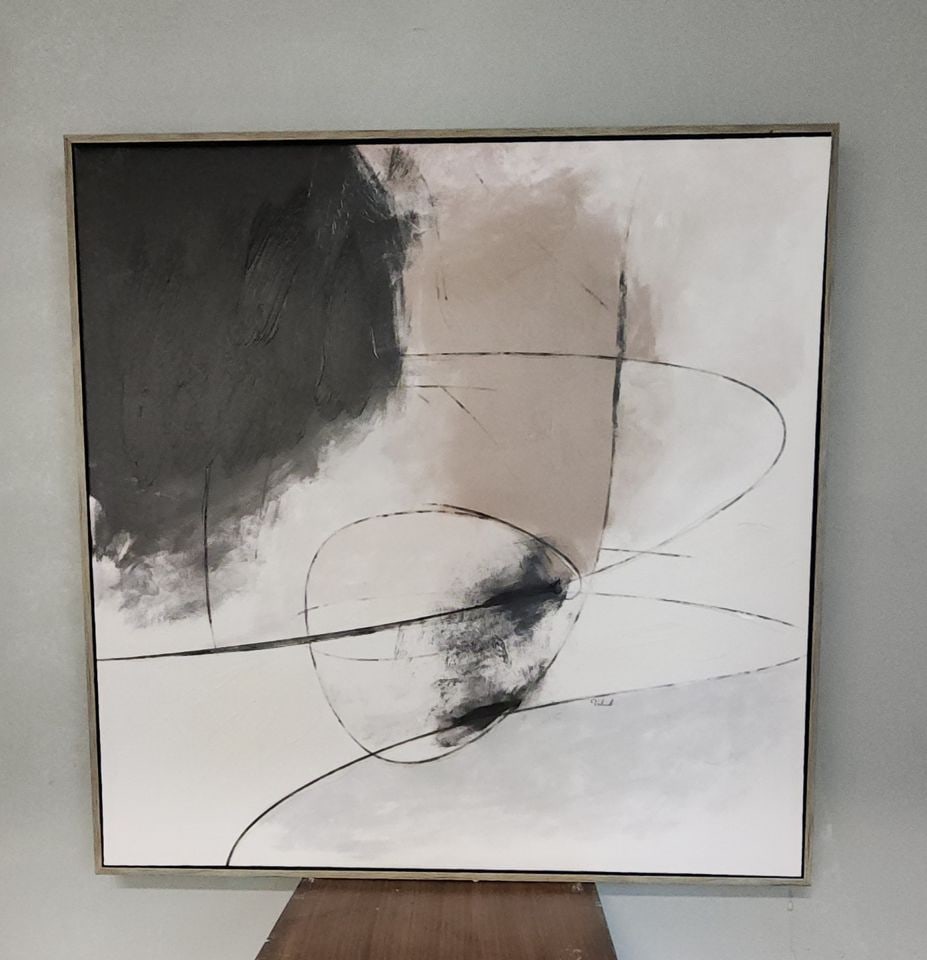 Vahid pair of modernist abstract giclee oil paintings imprinted on canvas in great shadow box frames - 3