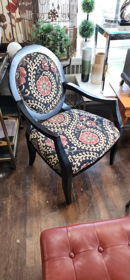 Oversize modern version of classic Queen Anne side chair w/ bold contemporary pattern - 3