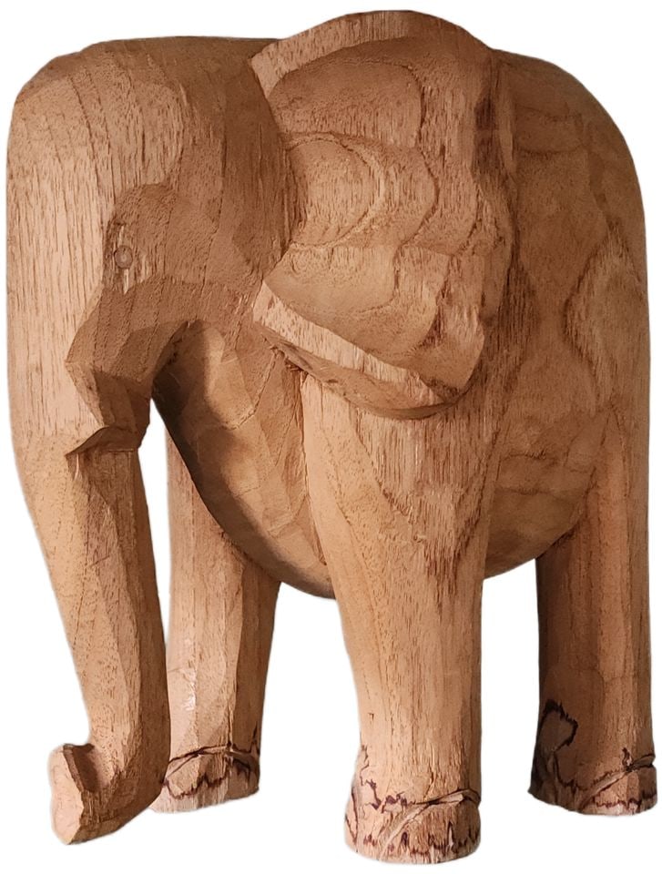 Imposing Mid-Century Solid Wood Hand-Carved Elephant Sculpture. Heavy 9"x 7"x 11" high - 3