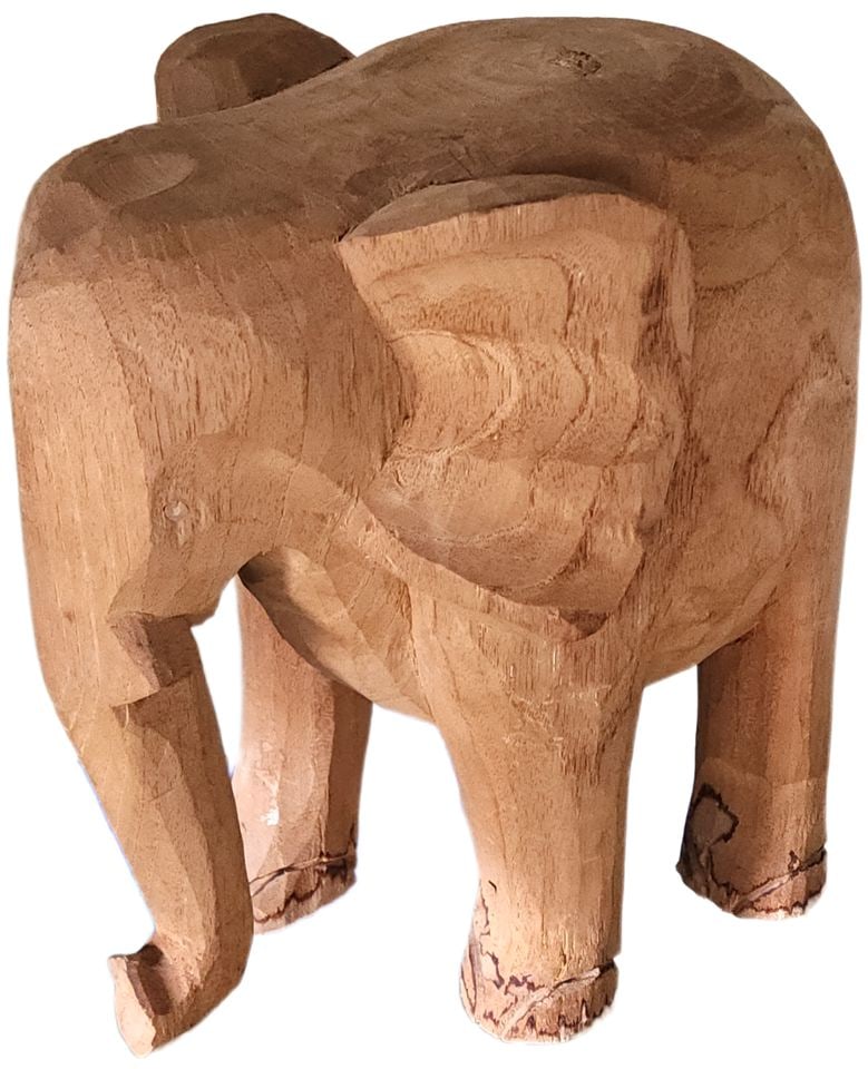 Imposing Mid-Century Solid Wood Hand-Carved Elephant Sculpture. Heavy 9"x 7"x 11" high - 5