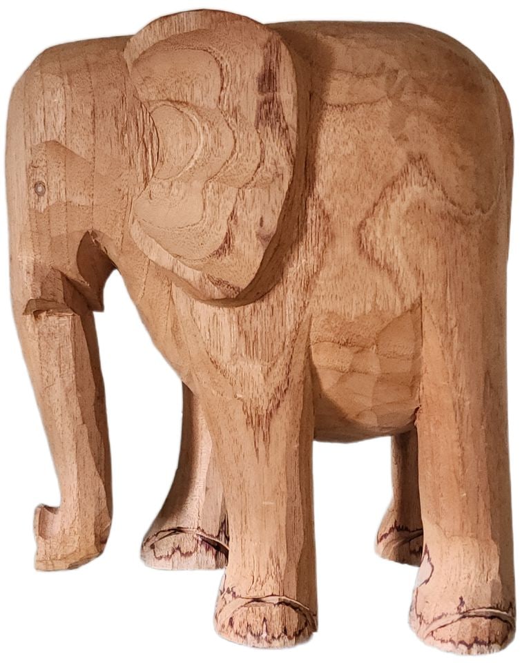 Imposing Mid-Century Solid Wood Hand-Carved Elephant Sculpture. Heavy 9"x 7"x 11" high - 6