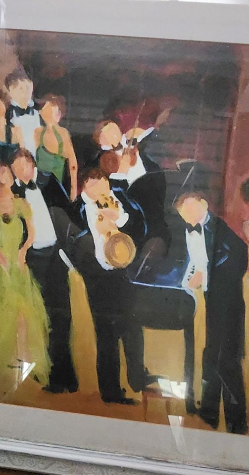 Valerie Lennon vintage lithograph of iconic "Dancing in the Night," oil painting. Facsimile signed. - 2